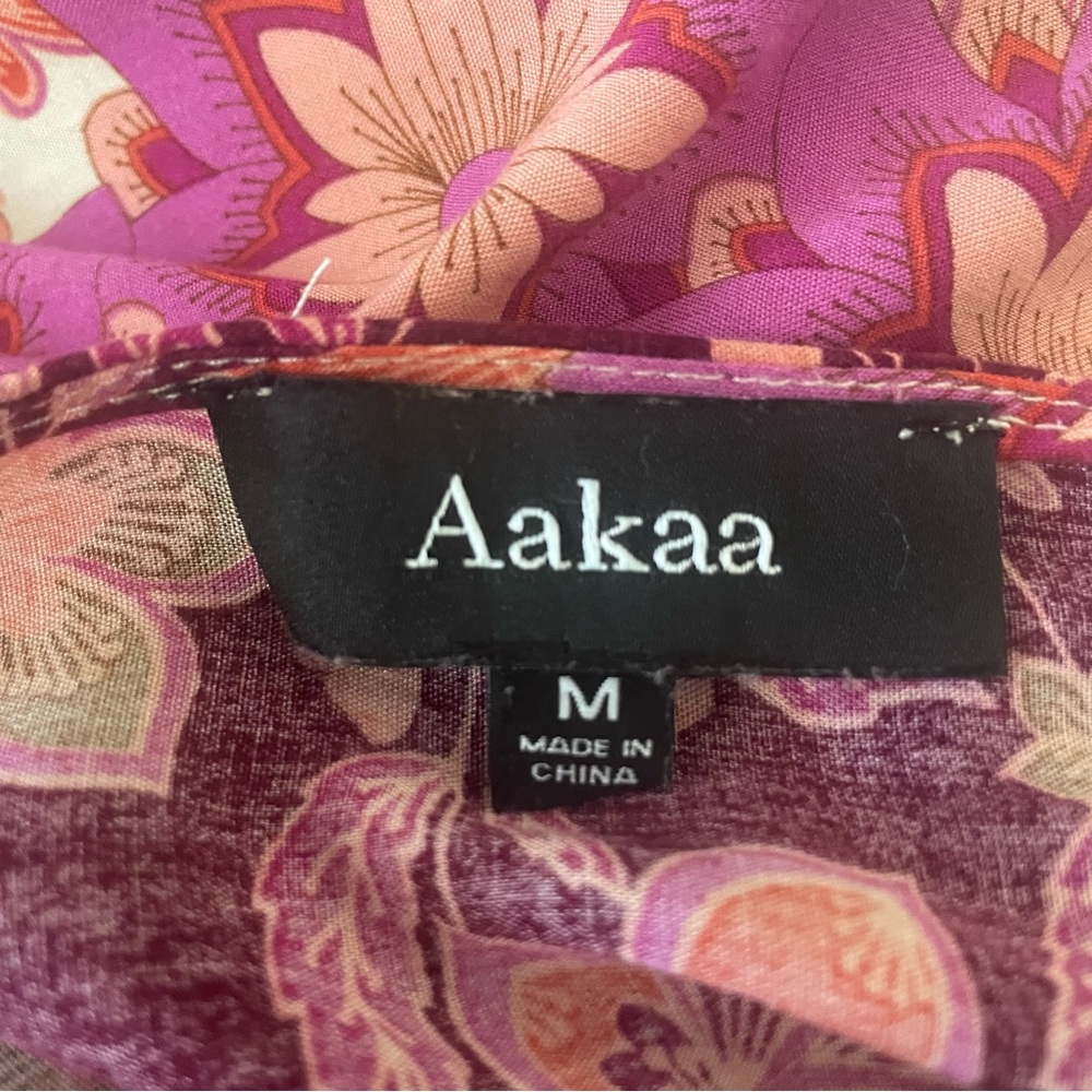 ANTHROPOLOGIE AAKAA Floral V-Neck Kimono Babydoll Mini Dress Pink Red Boho, M - Picture 9 of 17